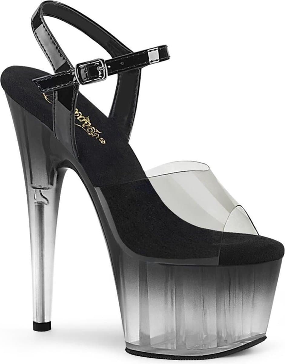 Pleaser - ADORE-708T-2 Sandaal met enkelband, Paaldans schoenen - Paaldans schoenen - 38 Shoes - Zwart/Transparant — afbeelding 1