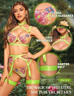 Set van sexy lingerie voor vrouwen met gaasstof en bloemenpatroon — thumbnail 5
