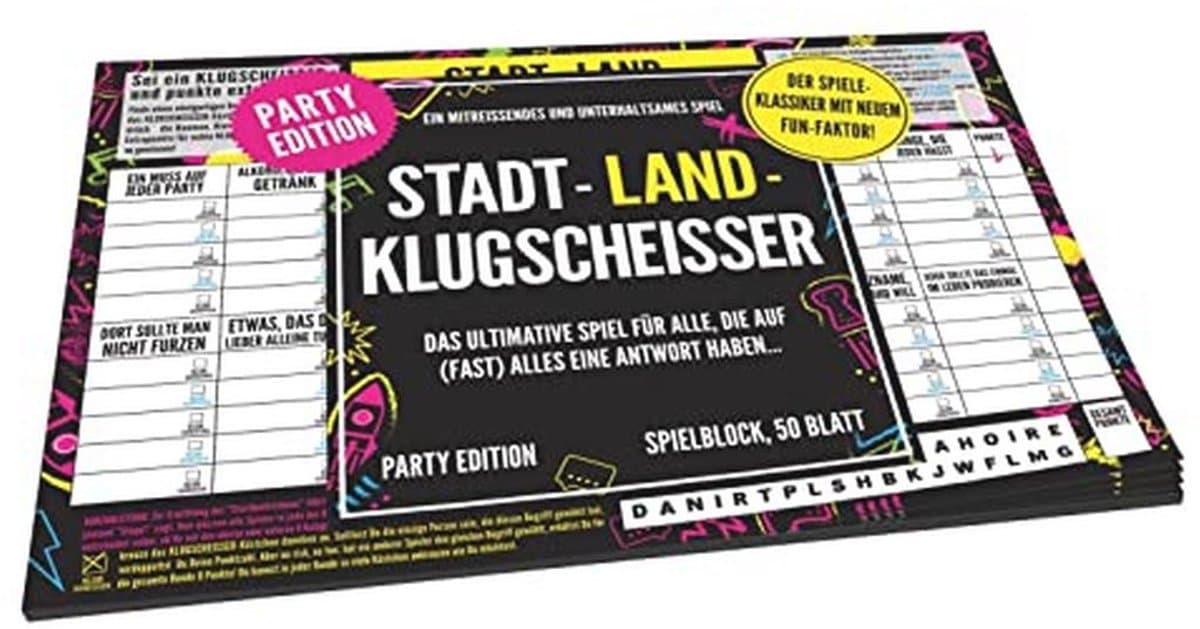Stad-Land-Klugscheisser - Party Edition speelblokken voor Feestelijke Avonden — afbeelding 1