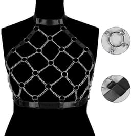 Ketting Body Harnas Vrouw – Verstelbaar Fetish Harness Lingerie Top – BDSM Clubwear – Kinky Party Outfit – One Size — thumbnail 3