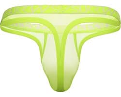 SUKREW Sheer Low-rise Thong Acid Yellow - MAAT XS - Erotisch Heren Ondergoed - String voor Man - Sexy mannen String