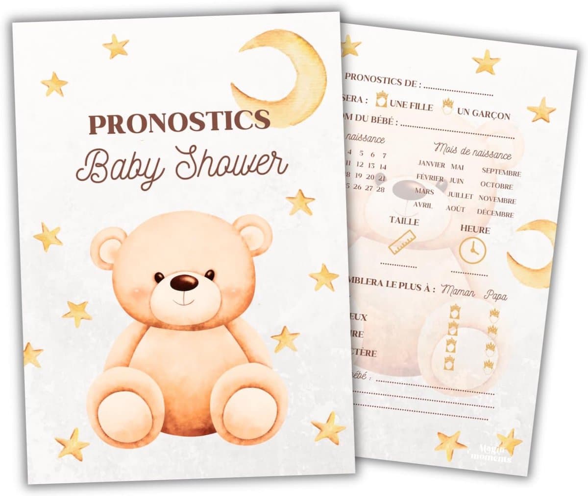 Voorspellende Kaarten - Babyshower Spel - Gender Reveal - 20 Unieke Kaarten - 21x16x1 cm - Beer — afbeelding 1