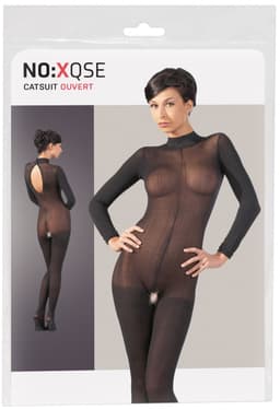 Mandy Mystery Lingerie –  Catsuit met Open Rug en Kruis met Kant Afgewerkt Kraag – Maat M/L - Zwart — thumbnail 1