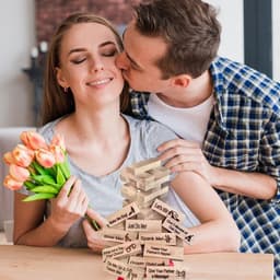 Houten Blokken Spel - Stapelspel Koppels - Avondje Plezier - Verbeter Relaties - Compact Formaat - Natuurlijk Hout — thumbnail 5