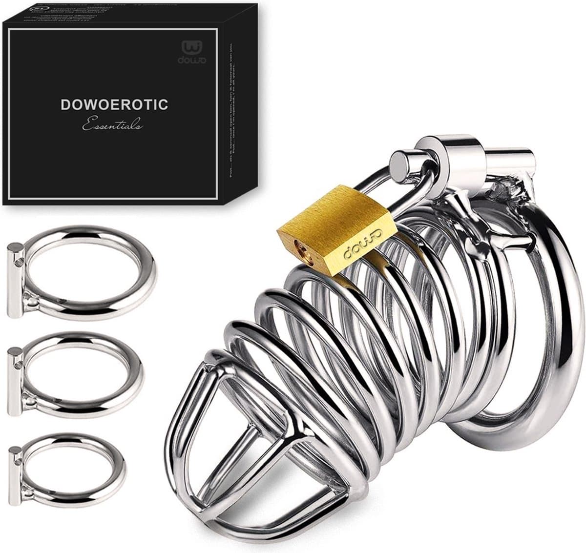 DOWO® - Kuisheidskooi - Metaal - Peniskooi - Kuisheidskooi voor Mannen - Chastity cage - Staal - met Premium Messing Slot - 3 Maten — afbeelding 1