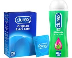 Durex - 20 stuks Condooms - Extra Safe - 200 ml Glijmiddel - Play Massage 2/1 Aloe - Voordeelverpakking