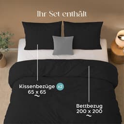 dekbedovertrek 200x200 cm met 2 kussenslopen 65x65 cm, zwart - 200x200 volwassenenbeddengoedset van microvezel - Oeko-Tex — thumbnail 3