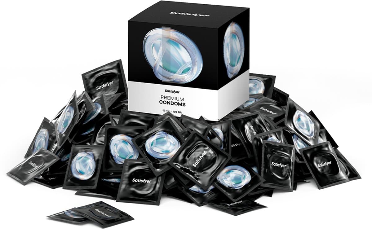 Satisfyer Condooms Heren | 100 stuks | 45-64 mm | XS - XL beschikbaar | Realistisch & dun met vochtig oppervlak | Huidvriendelijk & geurloos | Met reservoir | Getest & betrouwbaar — afbeelding 1