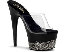 Pleaser - ADORE-701-3 Muiltjes - Paaldans schoenen - 42 Shoes - Zwart/Transparant