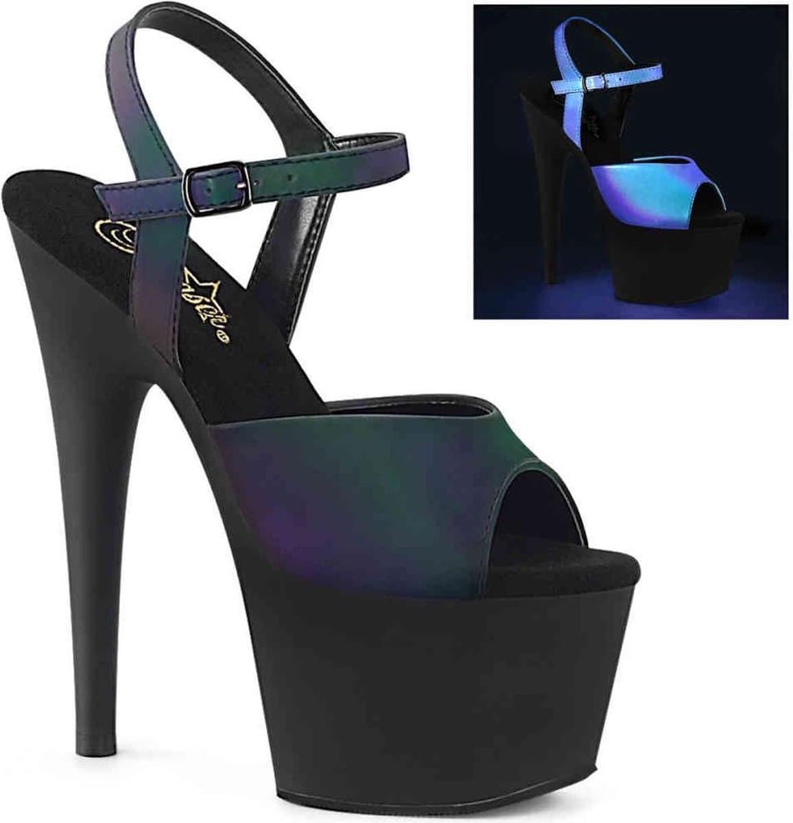 Pleaser - ADORE-709REFL Sandaal met enkelband, Paaldans schoenen - Paaldans schoenen - 35 Shoes - Groen/Zwart — afbeelding 1