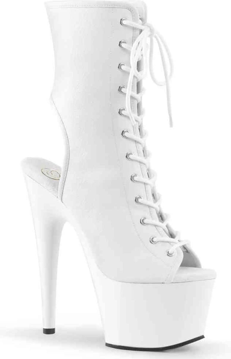 Adore-1016 plateau peeptoe enkellaars met open hiel en stiletto hak mat wit - (EU 36 = US 6) - Pleaser — afbeelding 1