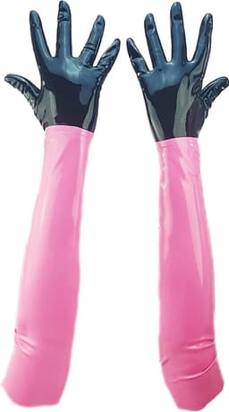 BNDGx® - 100% LATEX Handschoenen Lang Zwart roze BDSM SM sexy glans handschoen met rits BDSM Rubber Fetish SM rollenspel kleding — thumbnail 1