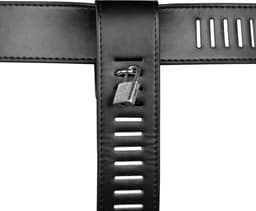 PU Leather Female Chastity Belt with Leg Restraint - Black — thumbnail 5