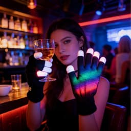 LED Handschoenen - Kleurrijke Wanten - Feestelijke Verlichting - 7 Kleuren Instelbaar - Volwassen Formaat - Meerkleurig — thumbnail 2