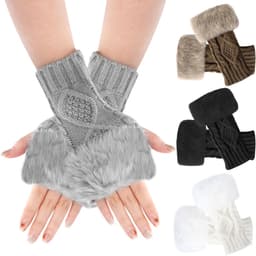 Allecto Premium - Halve vingerloze handschoenen voor dames en meisjes - warme gebreide handschoenen - lichtgrijs - maat M — thumbnail 1