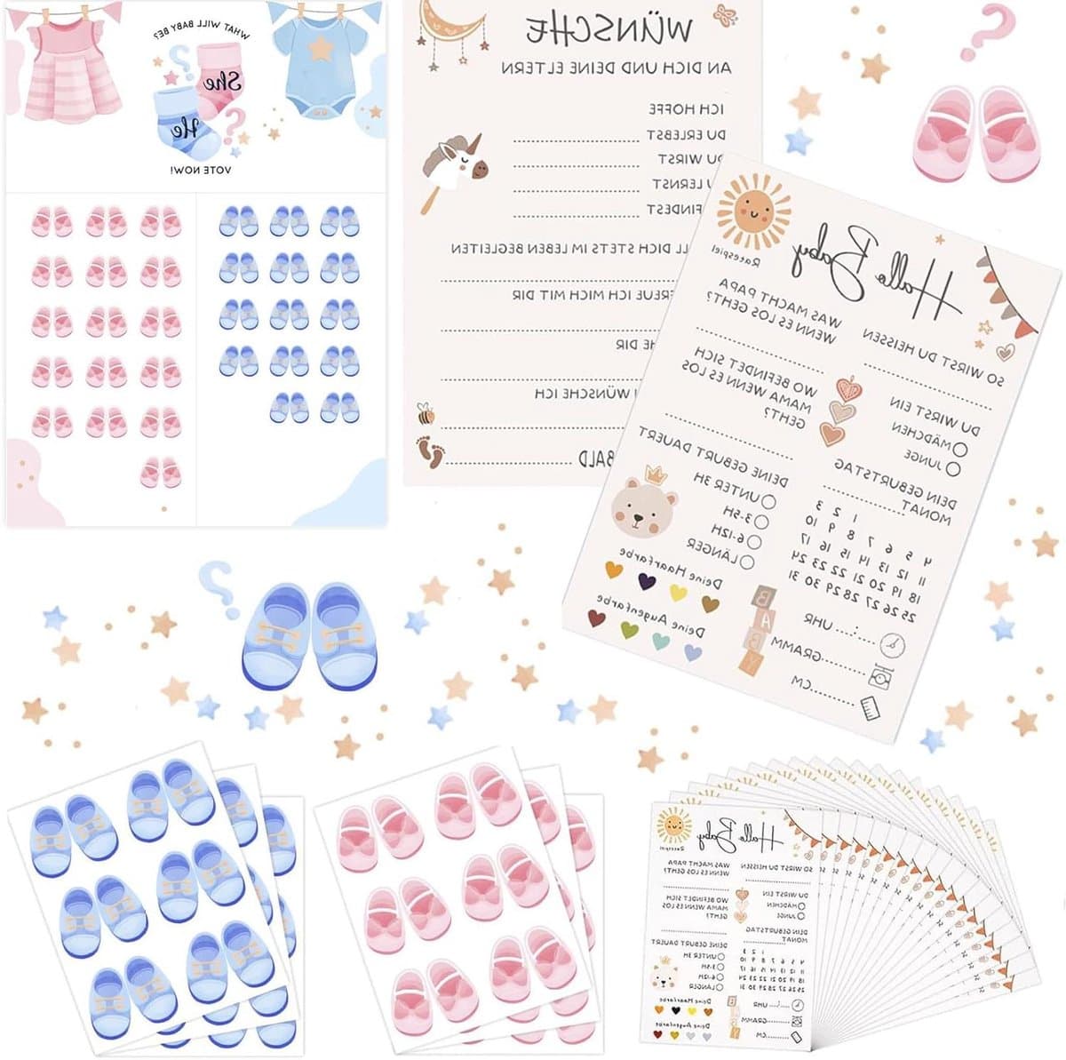 Babyshower Spelkaarten - Gender Reveal Spel - Feestactiviteit - Dubbelzijdig Bedrukt - 20 Kaarten - Multicolor — afbeelding 1