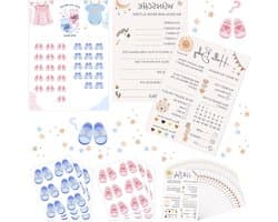 Babyshower Spelkaarten - Gender Reveal Spel - Feestactiviteit - Dubbelzijdig Bedrukt - 20 Kaarten - Multicolor