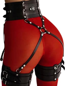 Sexy Zwart Harnas - Verstelbaar Tuigje met Brede Riemen voor Middel en Benen - Kunstleer Bondage Lingerie - Erotisch Sex Speeltje voor Mannen en Vrouwen - Sex Toys — thumbnail 1