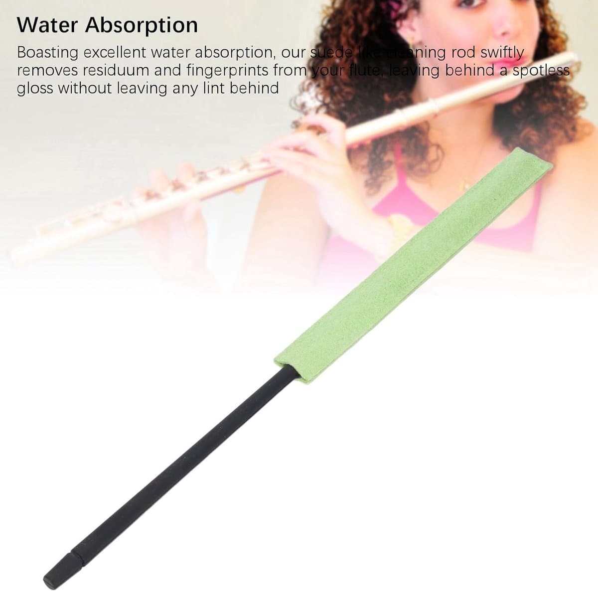Fluit Reinigingsset - Muziek Accessoire - Instrument Onderhoud - Water Absorberend - 40 x 4 x 1 cm - Zwart — afbeelding 1