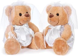 Bruine Teddyberen - Bruidspaar Set - Huwelijksgeschenk Geven - Romantische Details - 25 cm Hoog - Wit — thumbnail 1