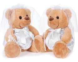 Bruine Teddyberen - Bruidspaar Set - Huwelijksgeschenk Geven - Romantische Details - 25 cm Hoog - Wit