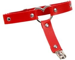 Sexy Garter Belt voor Dames – Rood Kunstleer - Hartje - Bovenbeen Strap met Hart – Erotisch Kousenband Harnas - Jarrettel - Hold Up Kousen - One Size