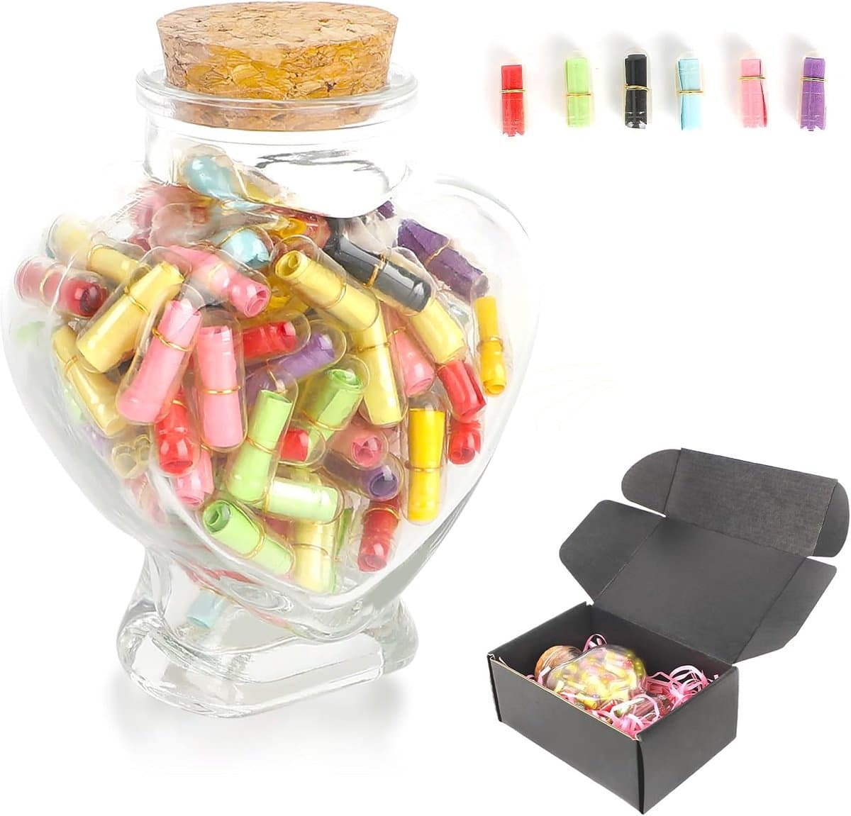Berichtcapsules in fles - Liefdesboodschappen - Cadeau geven - 100 stuks - Glazen fles - Meerkleurig — afbeelding 1
