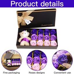 Geschenkset Rozenblaadjes Teddybeer en Zeepbloemen - Romantisch Cadeau voor Valentijnsdag en Jubileum (Paars) — thumbnail 5