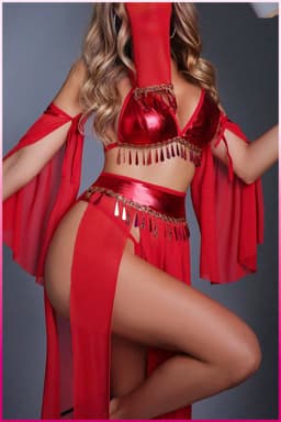Purple-Daisy Fantasie buikdanseres kostuum voor vrouwen Sexy fantasie kostuum en sexy nachtjapon voor vrouwen 5 deliğe PDS0048-R - Maat L/XL - ROOD — thumbnail 5