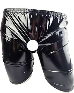 BamBella ® - Boxer short - Maat L/XL - Datex Zwart korte brok (Latex en stof kleding BDSM met rits erotische heren kleding ondergoed lingerie onderbroek zwart — thumbnail 1