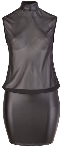 Cottelli Plus Size – Sexy Licht Transparante Mini Jurk met Brede Wetlook Ondergedeelte – Maat XL - Zwart — thumbnail 2