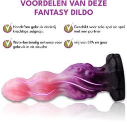 JustFun Fantasy Dildo – 18 CM – Met Zuignap – Monster Knot Design – Anal Plug XL – Sex Toys voor Mannen & Vrouwen – Roze Paars — thumbnail 3