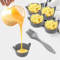 5 grijze heteluchtfriteuse-bekervormen met 1 grijze olieborstel, siliconen bakvormpjes, kleine puddingvormen, siliconen bakvormen voor het bereiden van pudding, cake, eieren enz. — thumbnail 2