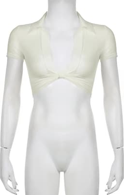 Transparante mesh crop-top - Doorschijnend - Korte Mouwen — thumbnail 5