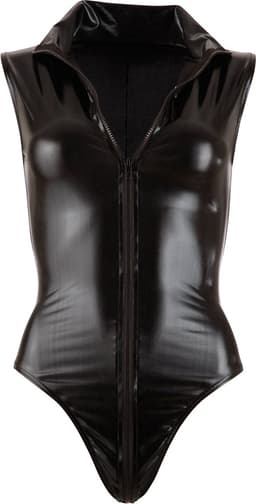 Cottelli Collection – Sexy Body met Verfijnde Wetlook met Korte Mouwen en Dubbele Rits voor Pure Seductie – Maat S – Zwart — thumbnail 1
