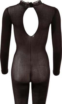 Mandy Mystery Lingerie –  Catsuit met Open Rug en Kruis met Kant Afgewerkt Kraag – Maat M/L - Zwart — thumbnail 3