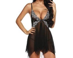 Valentijnsdag Lingerie Dames - Kant Nachtjurk met V-Hals - Sexy & Comfortabel - Voor Nacht & Romantiek - Babydoll - Zwart - XL - 1 stuk