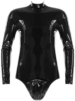 Bodysuit Lingerie Heren Lakleer - Clubwear - Rits - Catsuit - Zwart — thumbnail 2