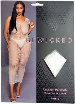 Be Wicked – Unleash Me Maxi Dress Wit – Sexy Fishnet Bodycon Jurk - Hoogwaardige Kwaliteit - Diepe U-rug - Lingerie Erotisch - Verleidelijke Lingerie - Witte Visnet Lingerie - Plus Size — thumbnail 4