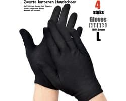 Katoenen handschoenen Zwart L 4stuks/2paar Beschermende Handschoenen - Gezondheidszorg - Ziekenhuis - Beauty Center, Kapper en Salon Spa Tattoo – Jewelry - eczeem / allergie / handcreme - juweliers / munt handschoen