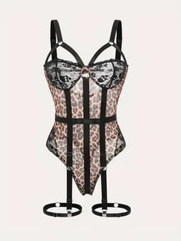 Sexy Lingerie Body – Zwart, Mesh & Jarretels – Panterlook & Kant – Verstelbare bandjes – Bondage Look – BDSM – Kinky – Verleidelijk, Sensueel & Krachtig – Lingerie Erotisch – Lingerieset –Lingerie Sexy Setje – Dare to Undress – XS/S, M, L, XL, XXL — thumbnail 5