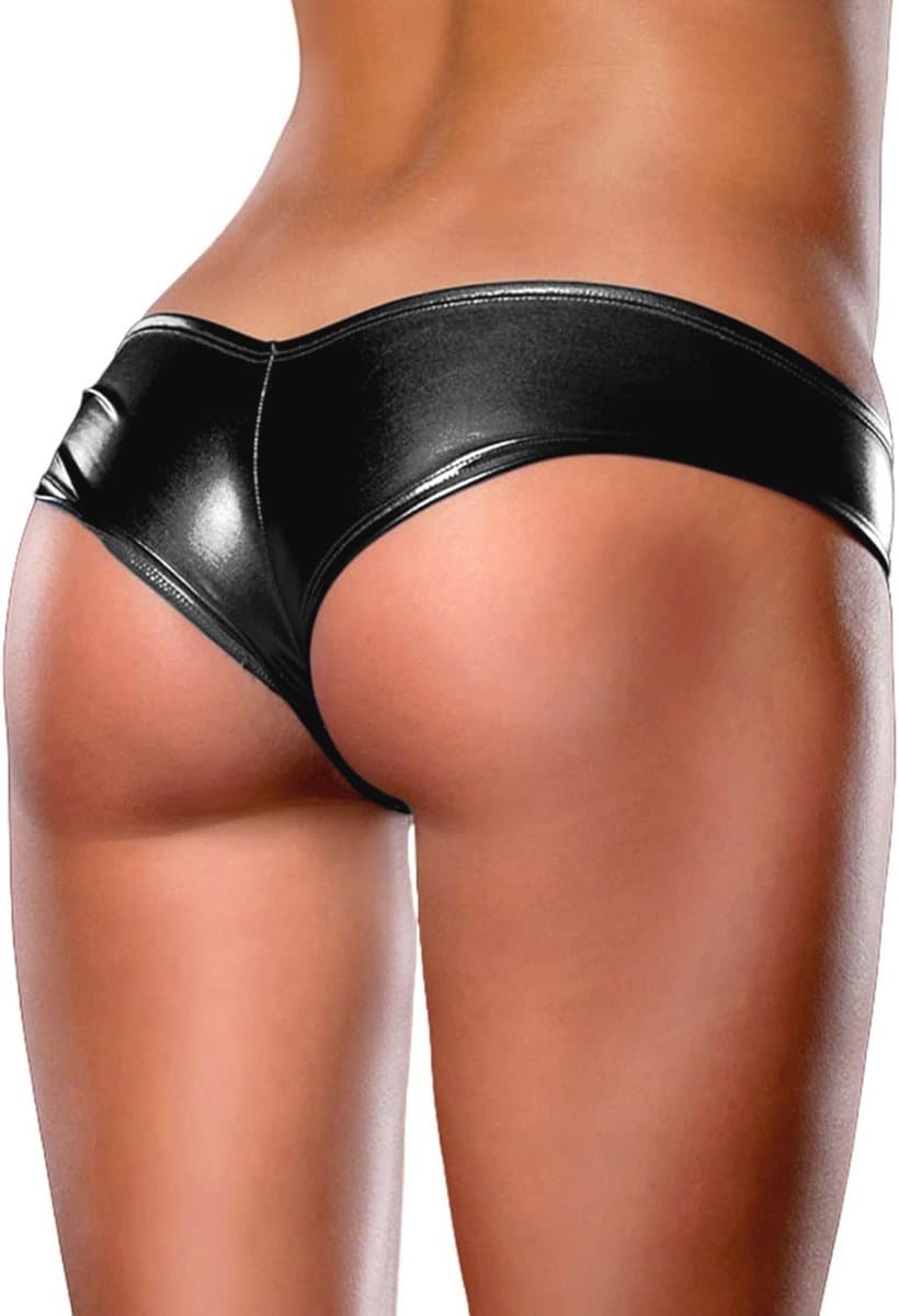 Dames Wetlook Strings Sexy PU-leer Micro Mini Bikini Slipjes Grote Maten Erotische Hipster Slips V-vormige String — afbeelding 1