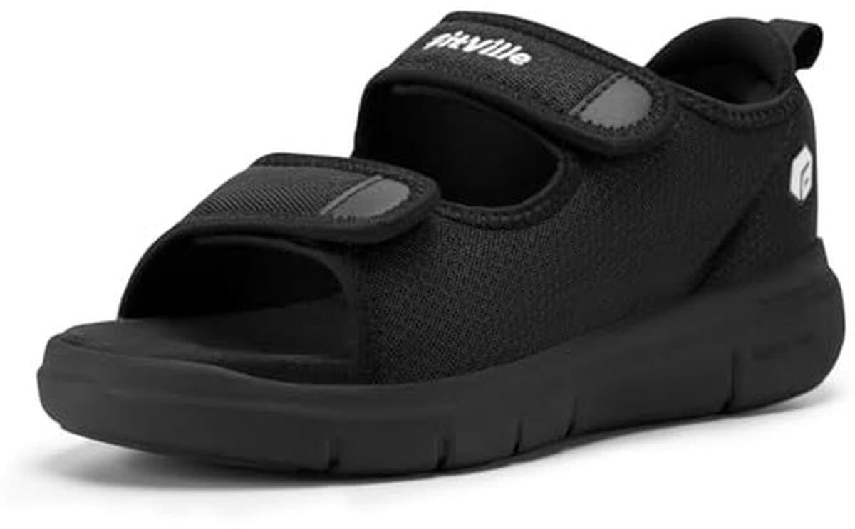 FitVille Wide Open Diabetic Sandals Men Orthopedic Shoes with Velcro Adjustable Bandage Shoes — afbeelding 1