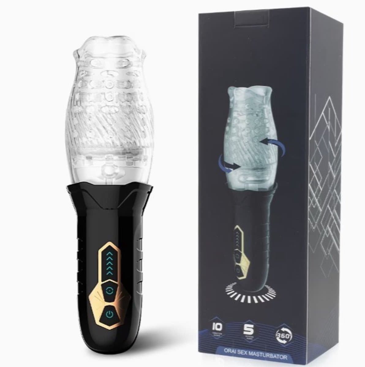 Elektrische Masturbator voor Mannen – Pocket Pussy – Vibratie & Zuigfunctie – USB-C Oplaadbaar – Zwart — afbeelding 1