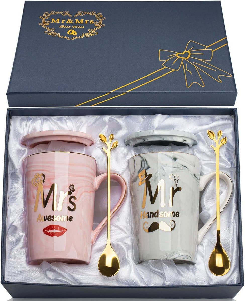 Romantisch Huwelijkscadeau voor Koppels - 2 Stuks Keramische Geschenkmokken 400ml — afbeelding 1