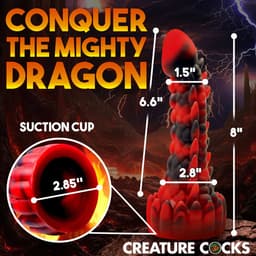 Rood Zwarte Siliconen Fantasie Dildo Met Unieke Textuur. Stevige, Flexibele Dildo Met Zuignap — thumbnail 2