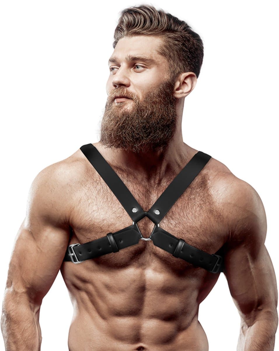Fetish Submissive Attitude - Mens Adjustable Eco-Leather Cross Chest Bulldog Harnas — afbeelding 1