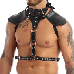 Heren Bondage Harnas - PU Leder - BDSM - Borst - Choker - Torso - Zwart — thumbnail 1