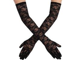 1 Paar Dames Kanten Handschoenen Lange Elegante Theekransje Engagement Dans Cocktail Party Opera Handschoenen, zwart