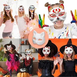 Set van 5 blanco kattenmaskers — Feest, verkleedfeest, orkmasker, vossenmasker — Witte doe-het-zelf beschilderde maskers — Handgemaakte papieren maskers — Halloween- en cosplaymaskers — thumbnail 2